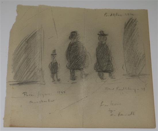 Attributed to Lowry Figure study, Three Figures 1949 26 x 27cm